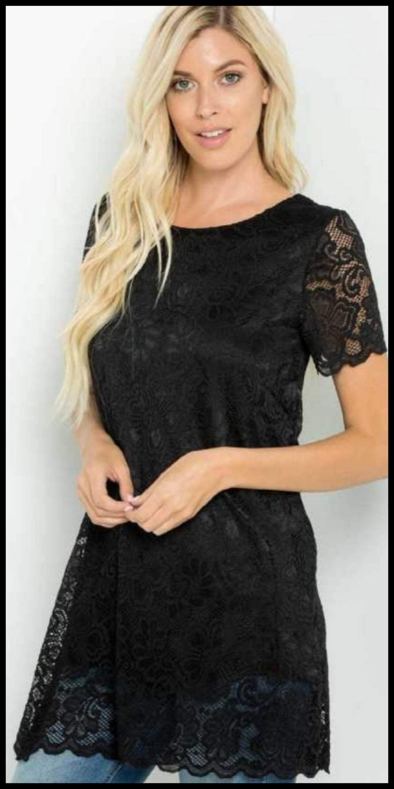 black lace tunic top