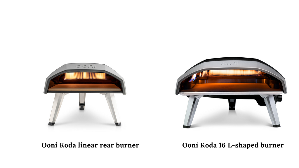 ooni koda 12 versus ooni koda 16 rear burner versus L-shaped burner side by side