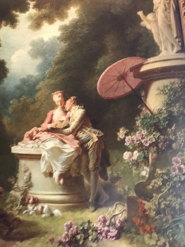 Regency painting with pink parasol and lovers