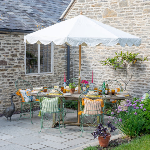 Holly Octagonal Parasol with chairs and beautiful cutlery