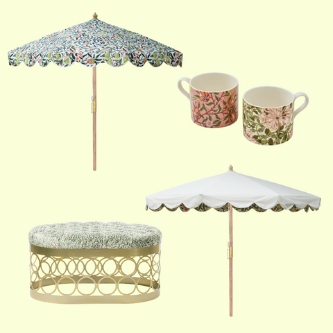 William Morris print home accessories as well as parasols