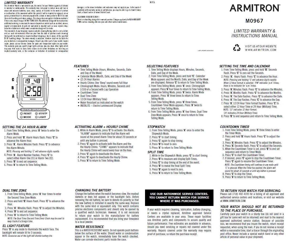 set time on armitron pro sport