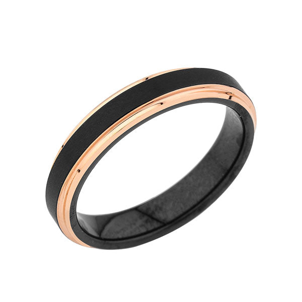 Black Tungsten Wedding Band - Black Brushed Ring - Rose Gold - 4mm