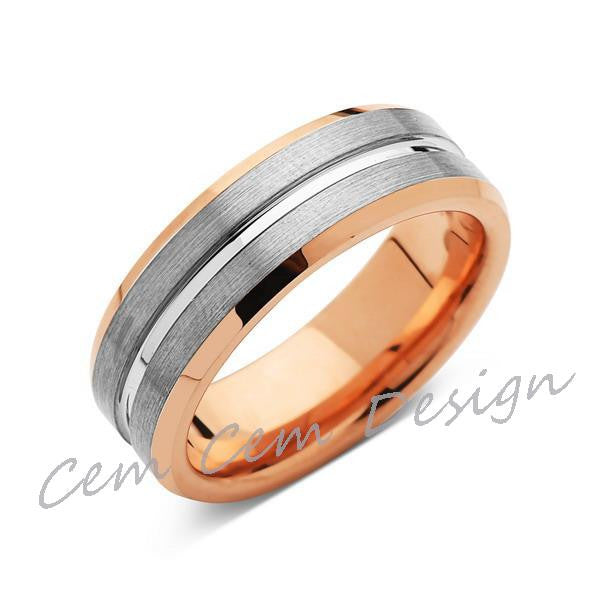 8mm,New,Unique,Rose Gold, Brushed Gray,Tungsten Ring,Mens Wedding Band ...