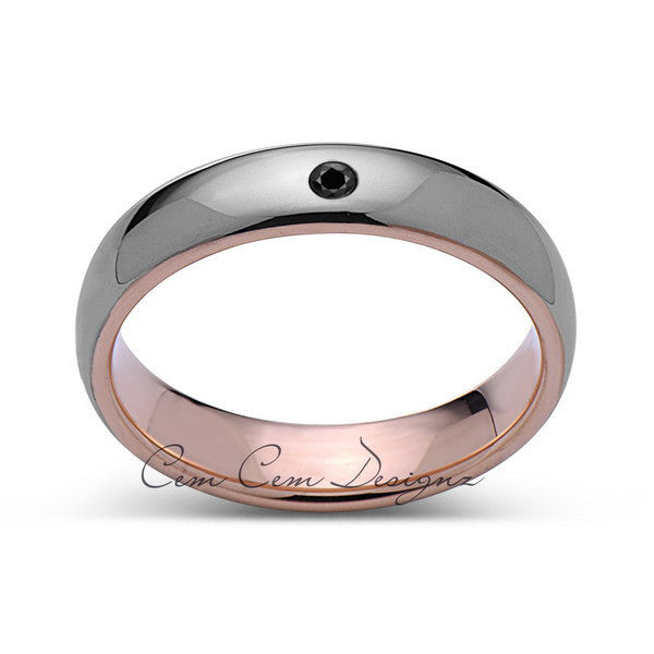 5mm Unisex  Black Diamond Gray Rose  Gold  Tungsten Ring  Rose  