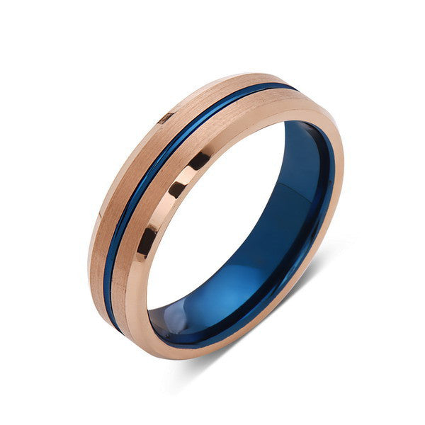 Blue Tungsten Wedding Band - Rose Gold Tungsten Ring - 6mm ...