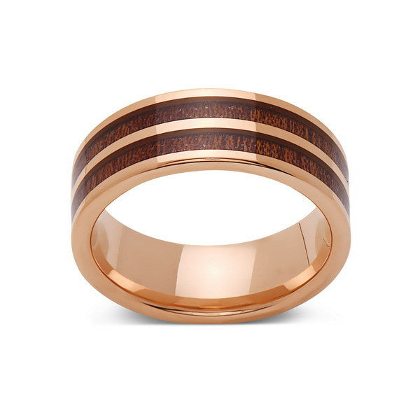 Koa Wood Wedding Ring - Rose Gold Tungsten Band - Hawaiian Koa Wood - 8 ...