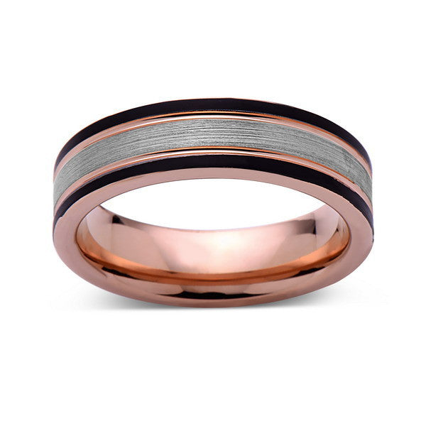 Rose Gold Tungsten Wedding Band - Gray Brushed Ring - Pipe Cut - 6mm R ...
