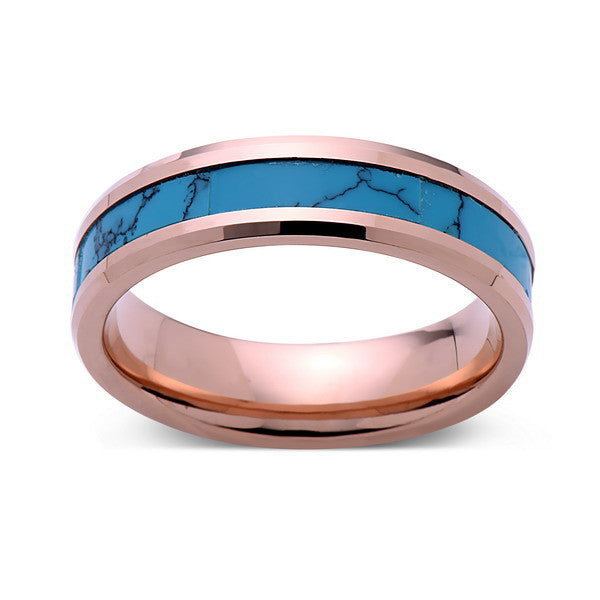 Turquoise Inlay Tungsten Ring - Rose Gold Tungsten Band ...