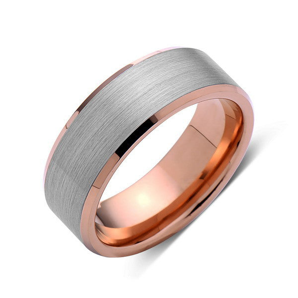 Rose Gold Tungsten Wedding Band - Gray Brushed Tungsten Ring - 8mm ...