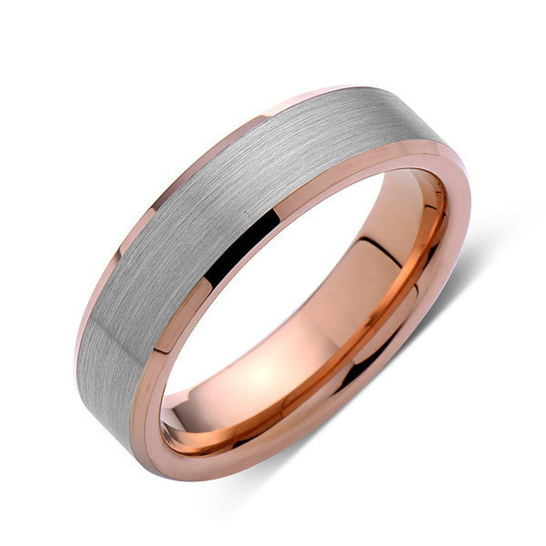Rose Gold Tungsten Wedding Band - Gray Brushed Tungsten Ring - 6mm ...