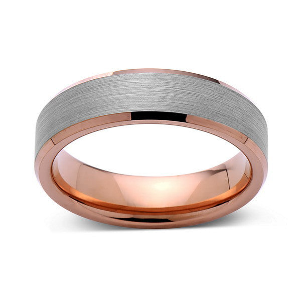 Rose Gold Tungsten Wedding Band - Gray Brushed Tungsten Ring - 6mm ...