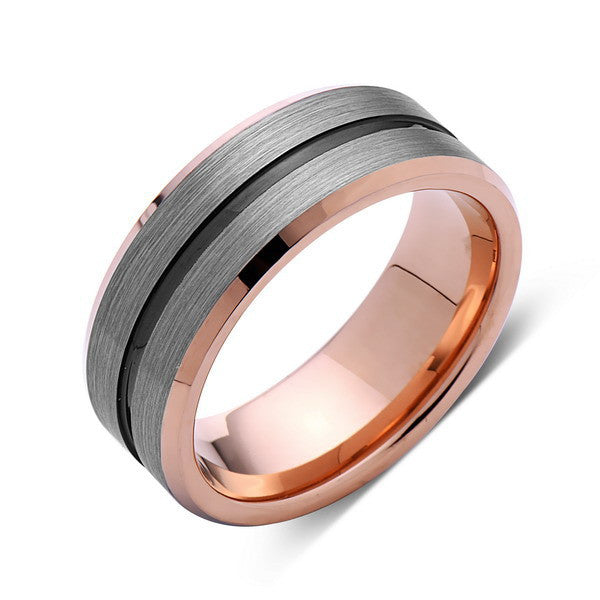 Rose Gold Tungsten Wedding Band - Gray Brushed Tungsten Ring - 8mm ...