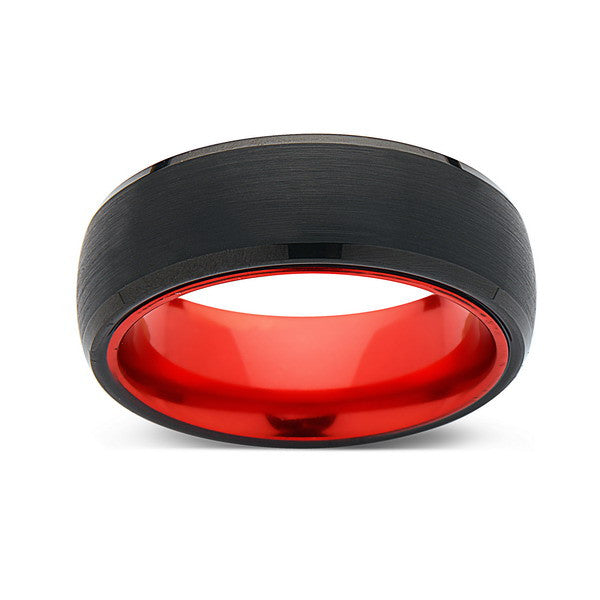 Red Tungsten Wedding Band - Black Brushed Ring - 8mm Red Ring - Unique â LUXURY BANDS LA