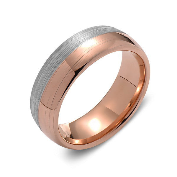 Brushed Rose Gold Tungsten Wedding Band - Brushed Gray - 8mm - Dome ...