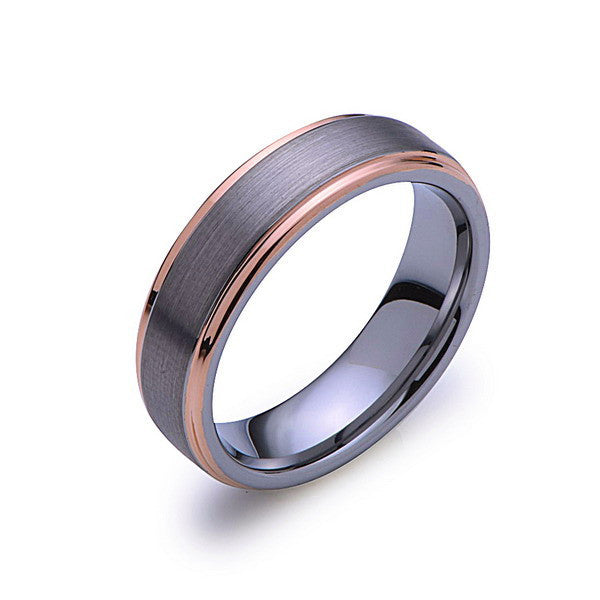 Rose Gold Tungsten Wedding Band - Gray Brushed Ring - Rose Gold - 6mm ...