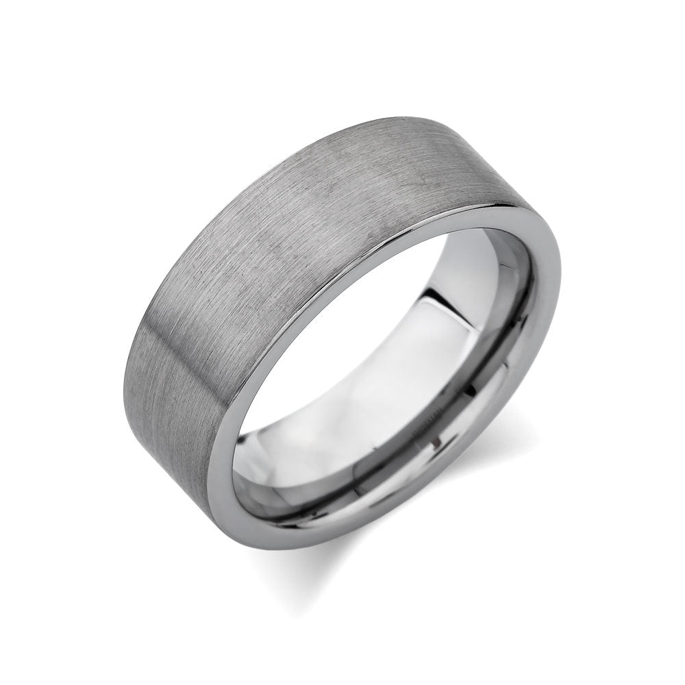 Gray Brushed Tungsten Ring - Pipe Cut - Gunmetal - 8mm - Engagement