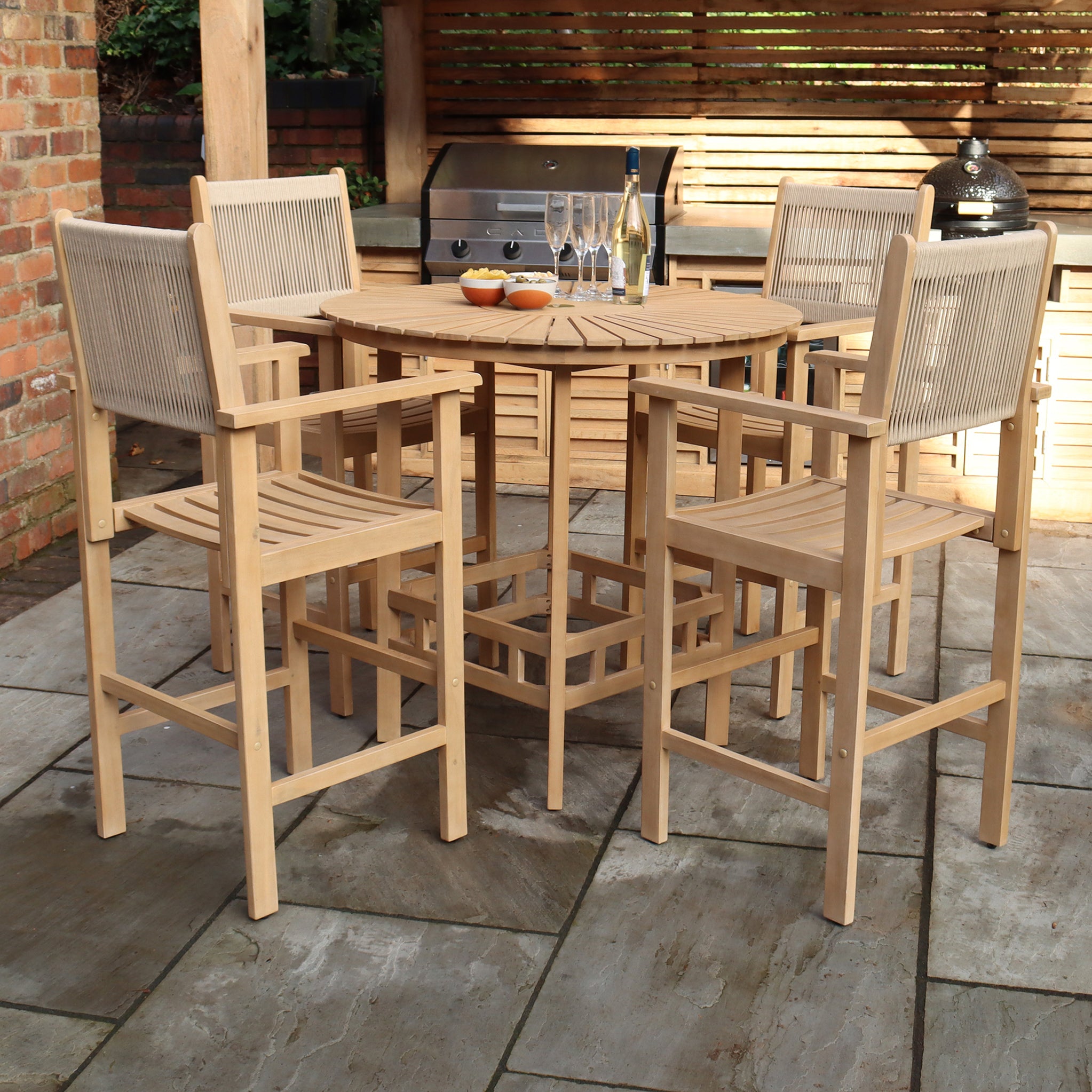 Roma Fsc Bar Set 100cm High Table With 4 Rope Bar Stools Roseland