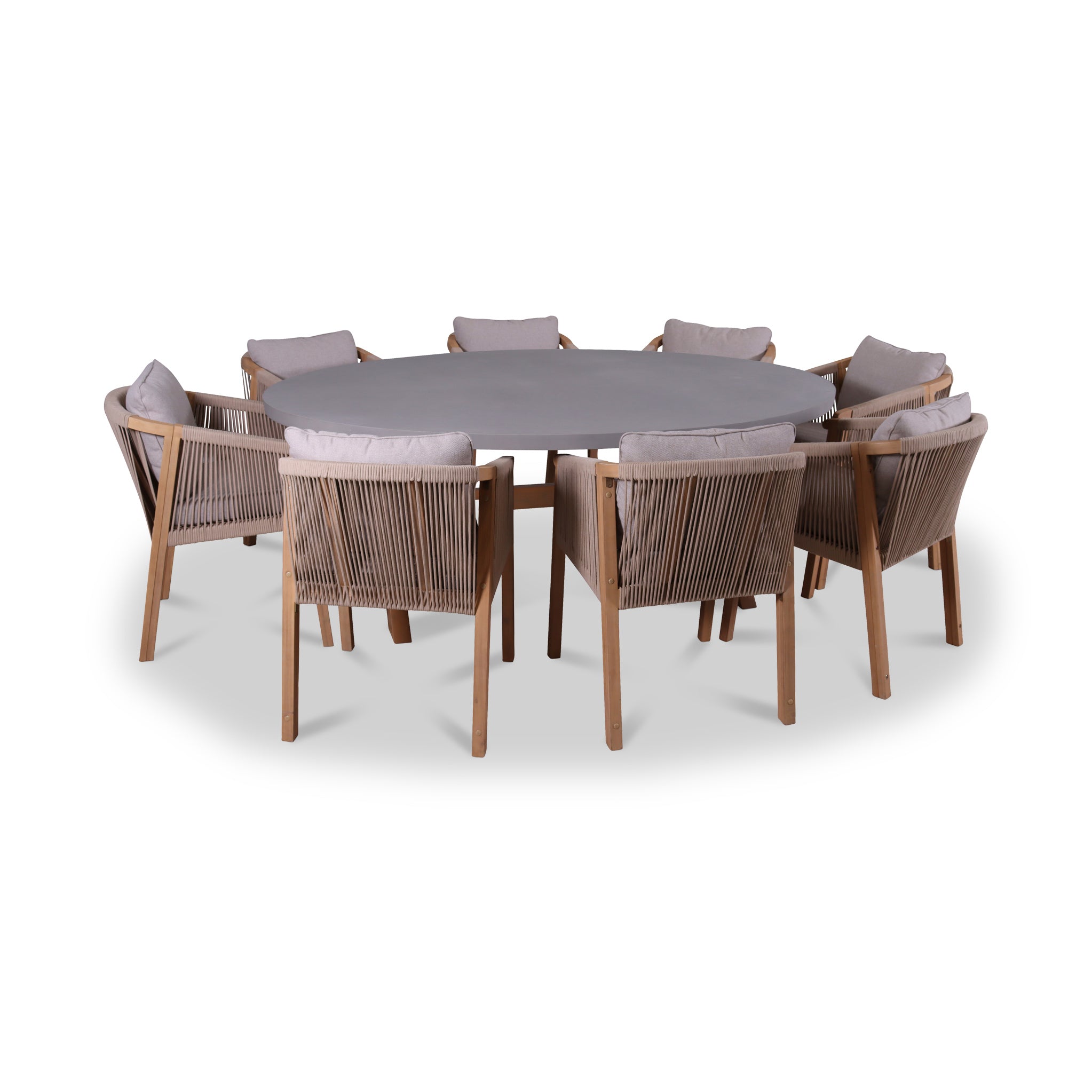 Luna 200x145cm Ellipse Concrete Table With 8 Roma Dining Chairs Roseland