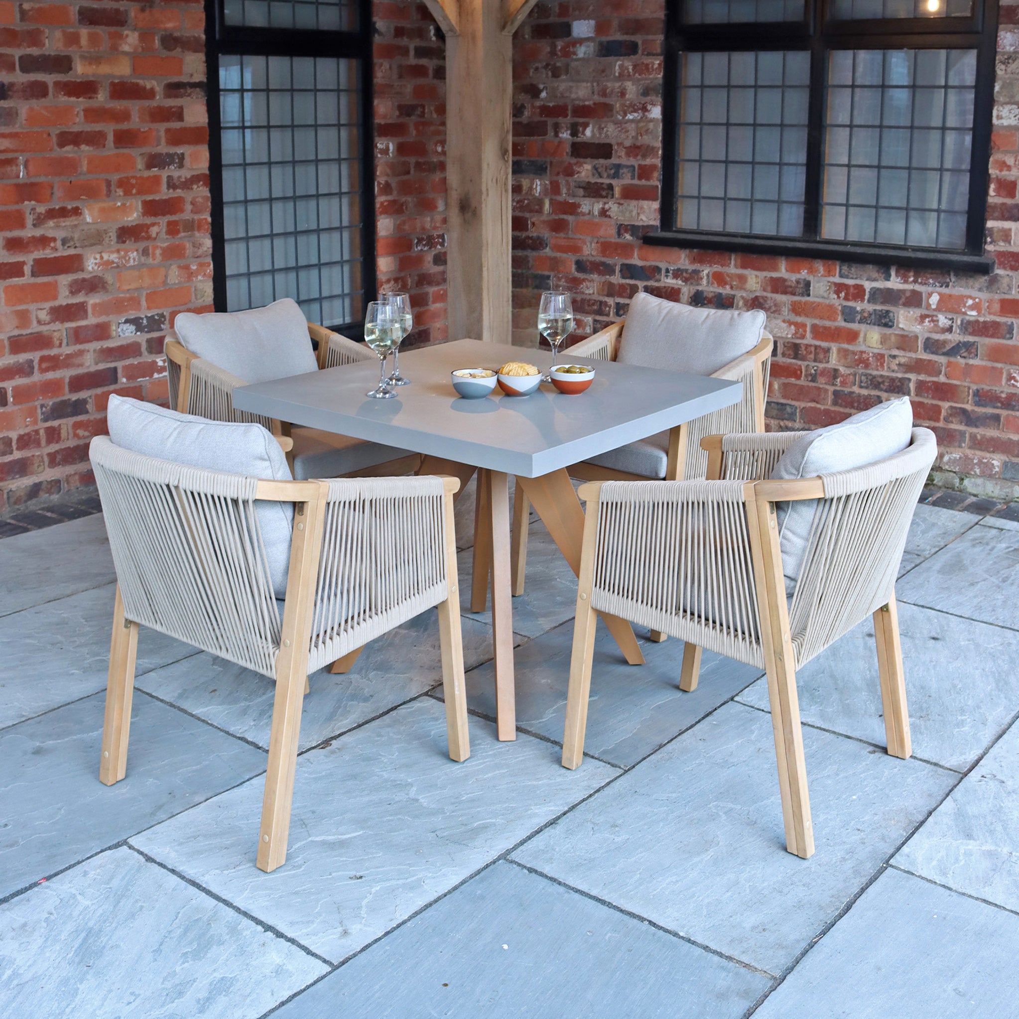 Luna 90cm Square Concrete Table With 4 Roma Dining Chairs Roseland