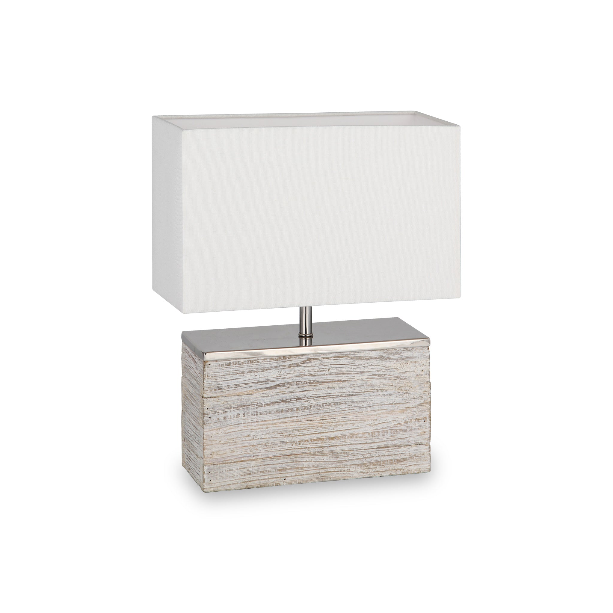 Hampton White Wash Wood Rectangular Table Lamp For Living Room