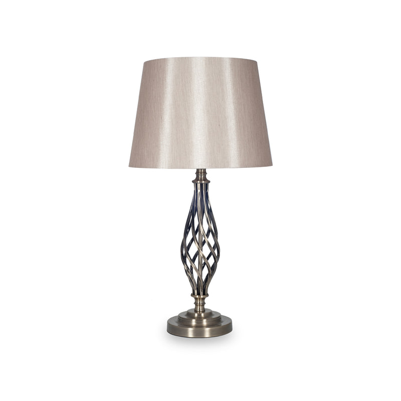 Small Ornate Brass Table Lamp With Ivory Twisted Pleat Shade