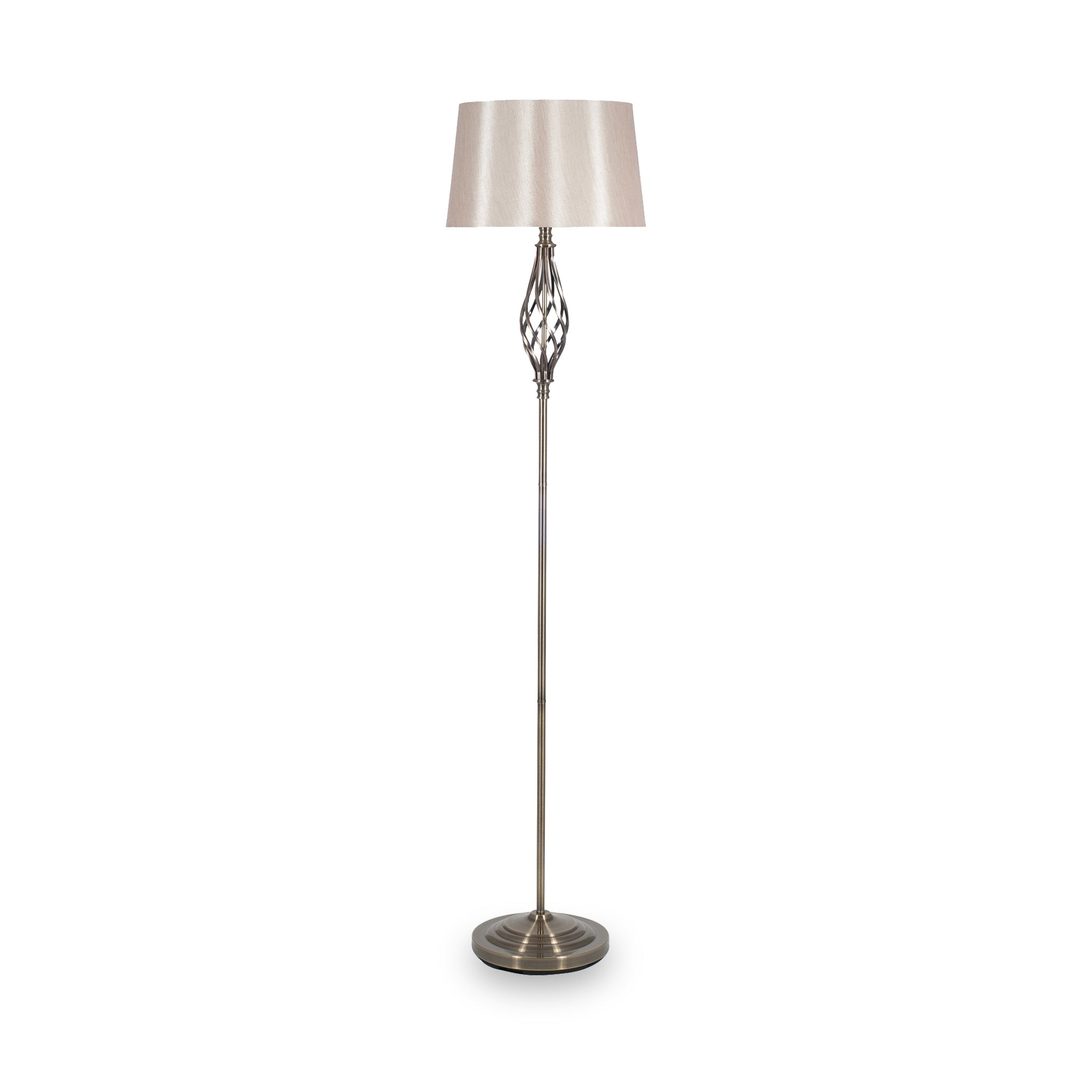 Jenna Antique Brass Metal Twist Detail Floor Lamp For Living Room