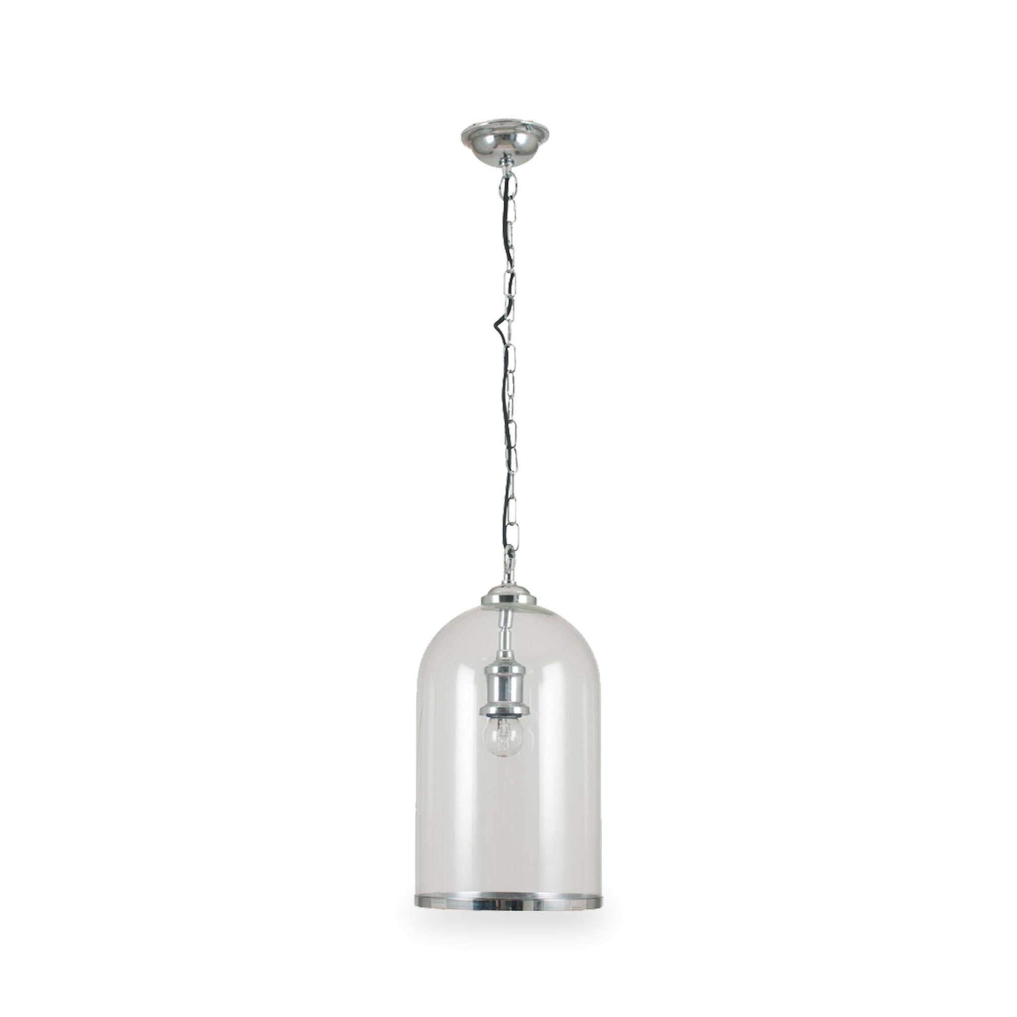 Cloche Clear Glass And Silver Ceiling Light Pendant For Living Room