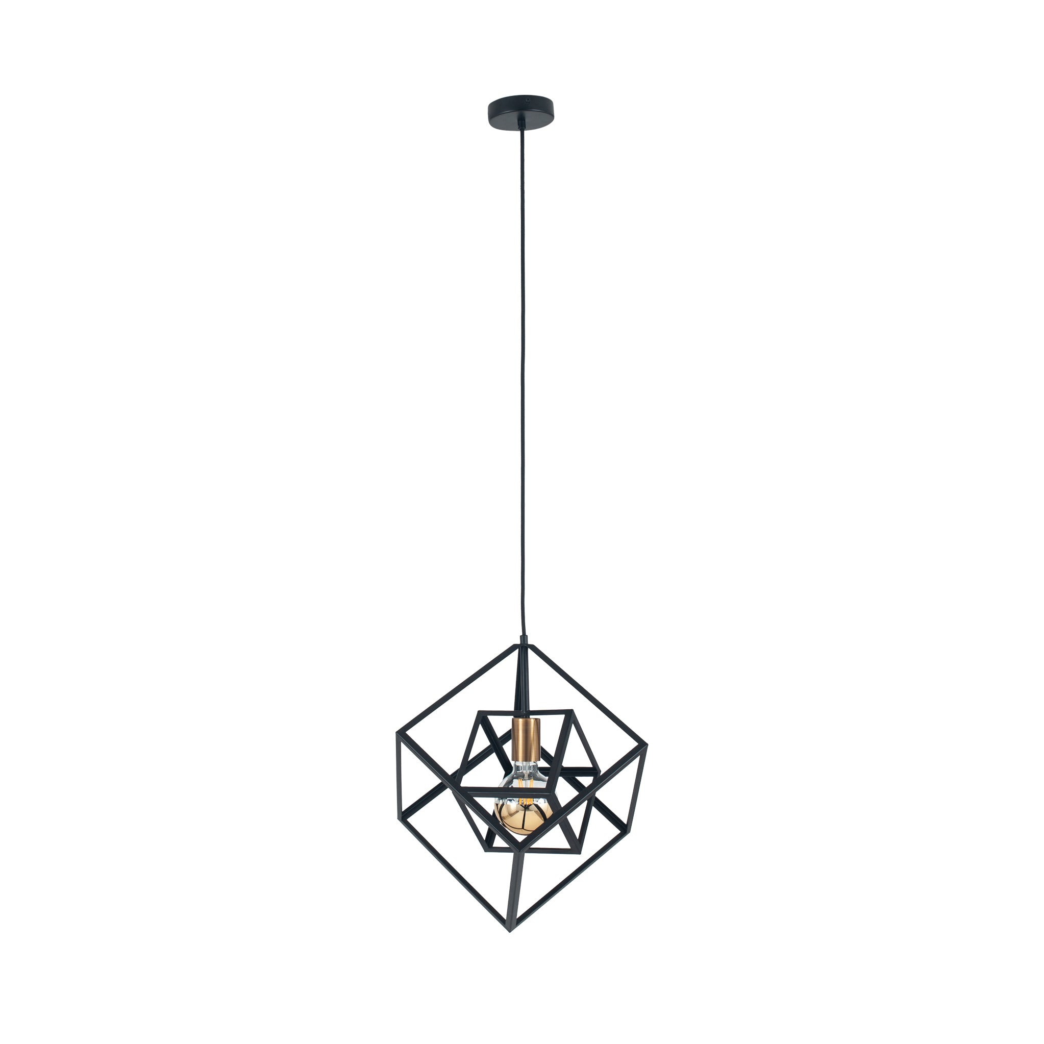 Alessio Matt Black Metal Cube Ceiling Light Pendant For Living Room