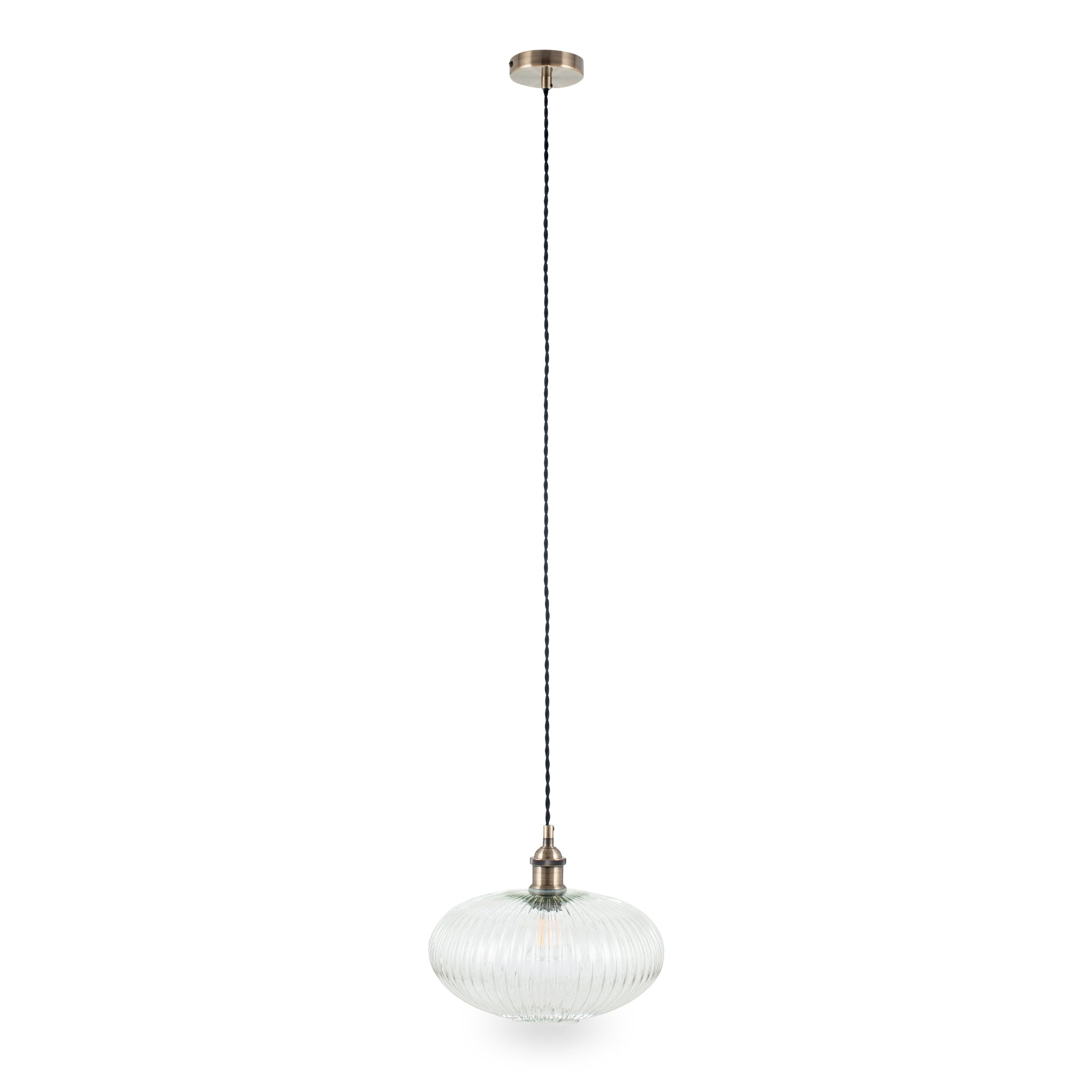 Abigail Clear Ribbed Glass Oval Ceiling Light Pendant For Living Room