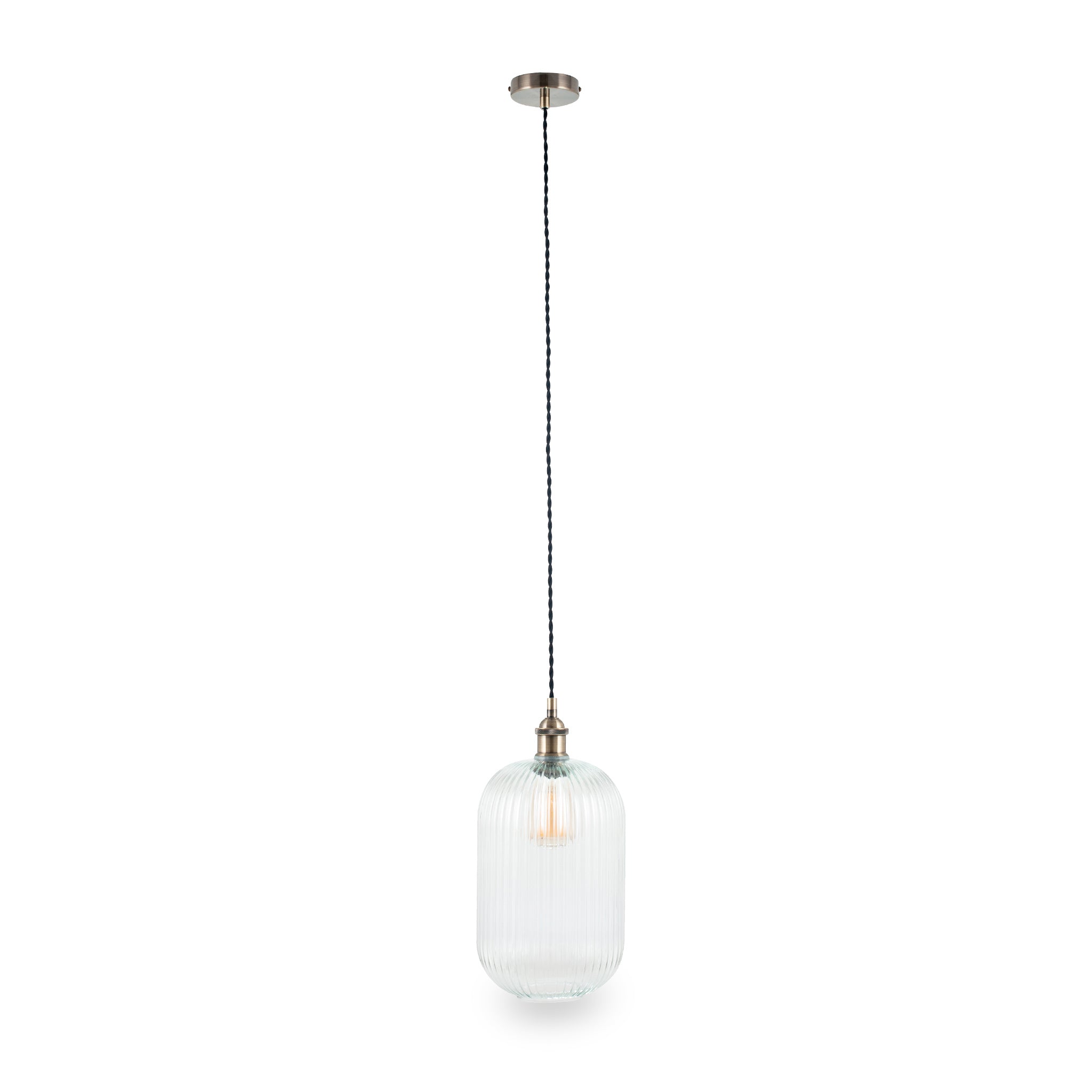 Abigail Clear Ribbed Glass Tall Ceiling Light Pendant For Living Room