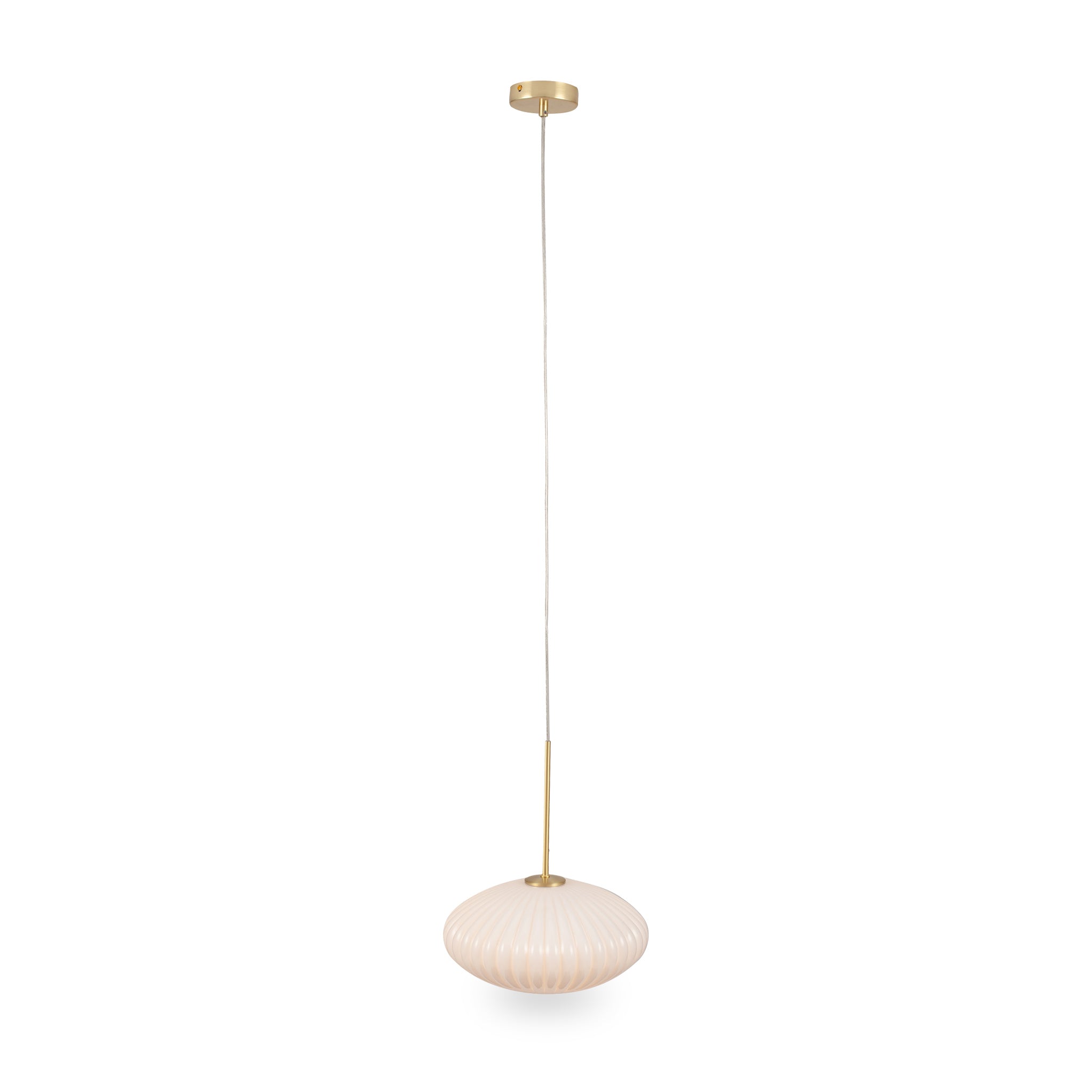Emilia White Glass And Gold Metal Ribbed Oval Pendant Light Roseland