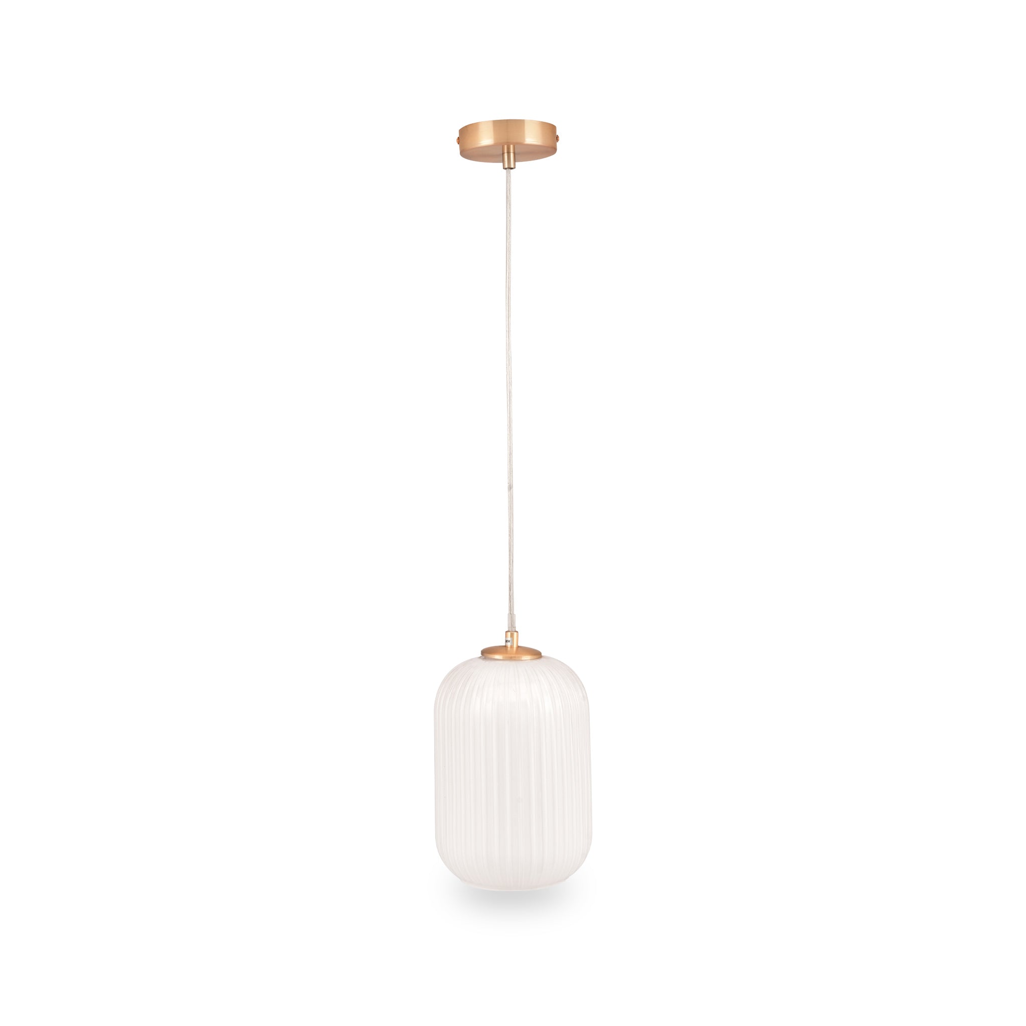 Alessia White Glass And Gold Metal Ribbed Glass Led Pendant Roseland