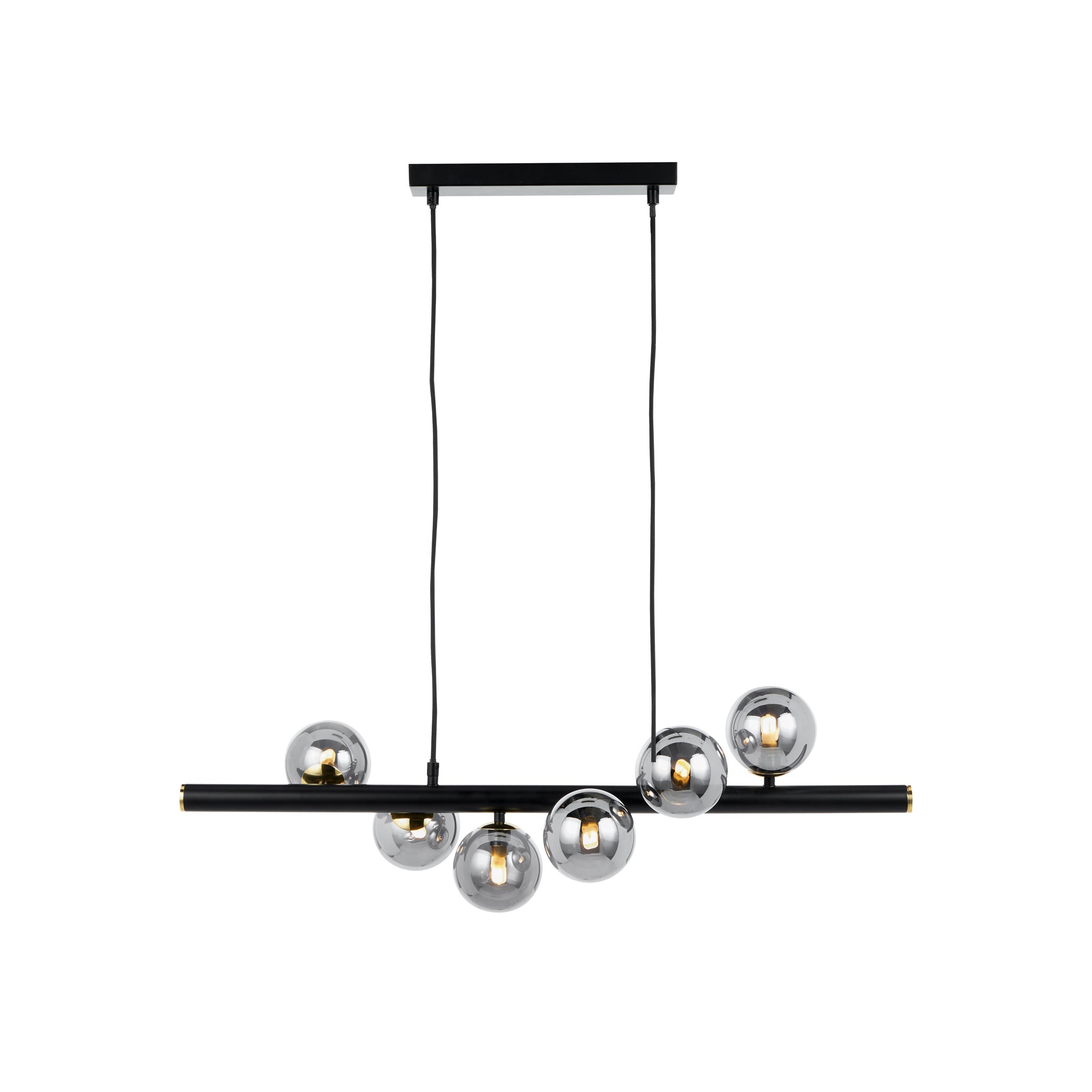 Blair Smoke Glass Ball And Black Metal Bar Ceiling Light Pendant