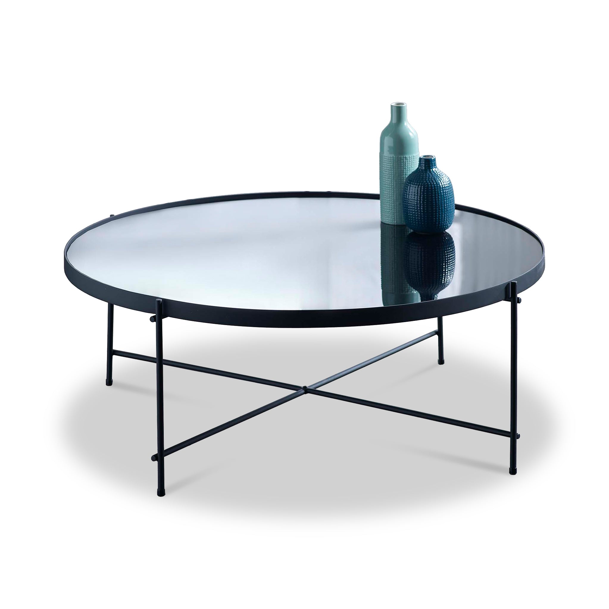 Arla Chic Mirrored Round Metal Coffee Table For Living Room Roseland