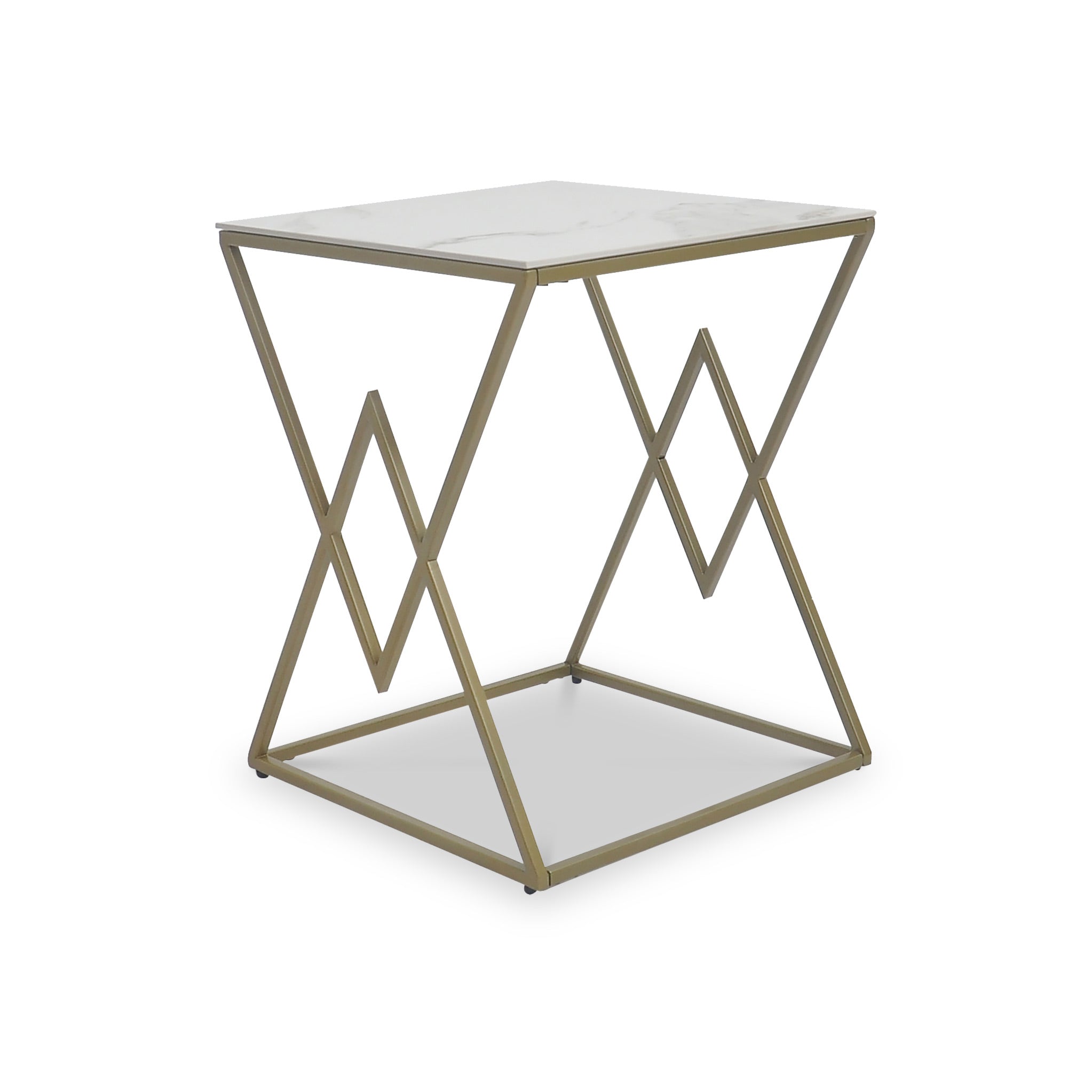 Wildon Art Deco White Gold Faux Marble Accent Side Table Roseland