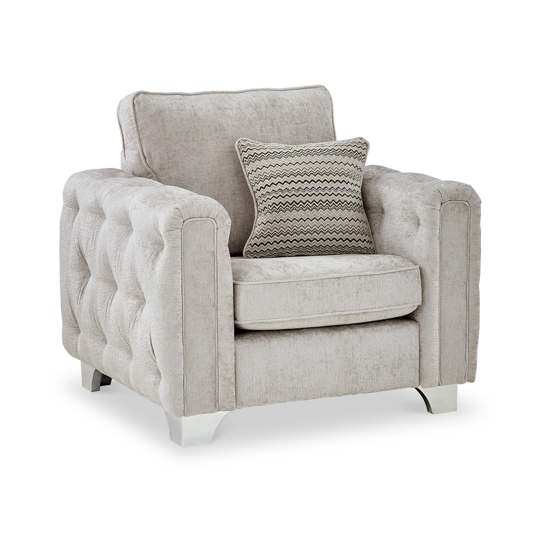 Grazia Grey Chenille Armchair With Buttoned Tuft Arms Roseland