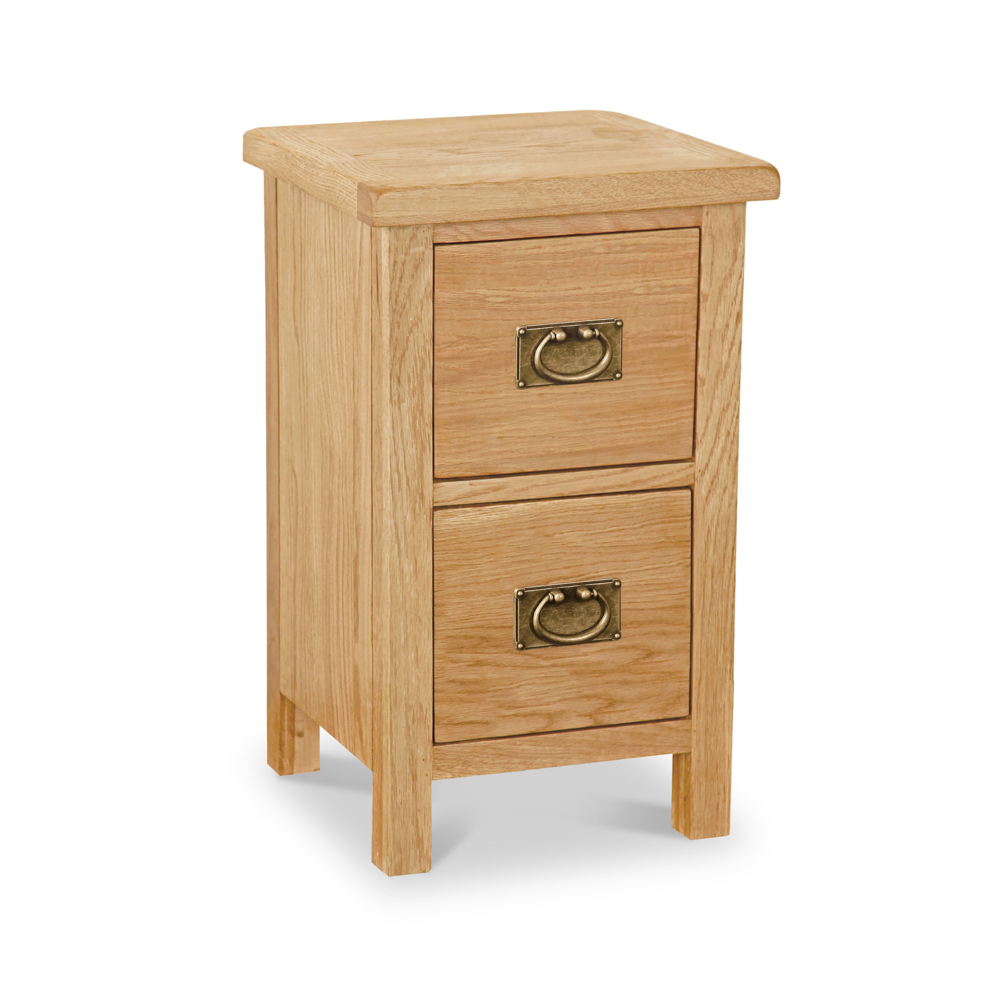 Lanner Oak Slim 2 Drawer Bedside Table Narrow Wooden Nightstand Cabinet