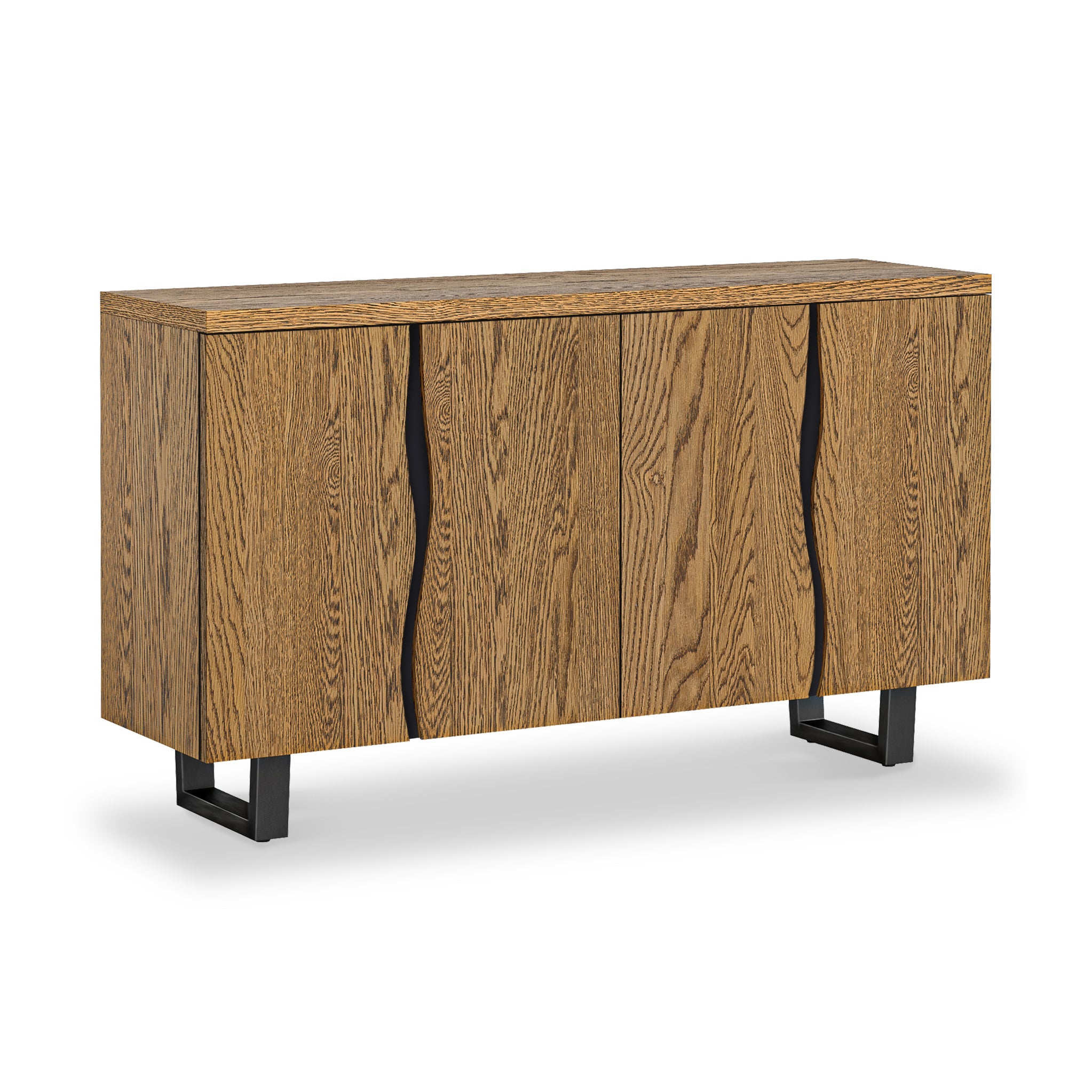 Issac Oak Large Sideboard Cabinet W Industrial Metal Legs Roseland