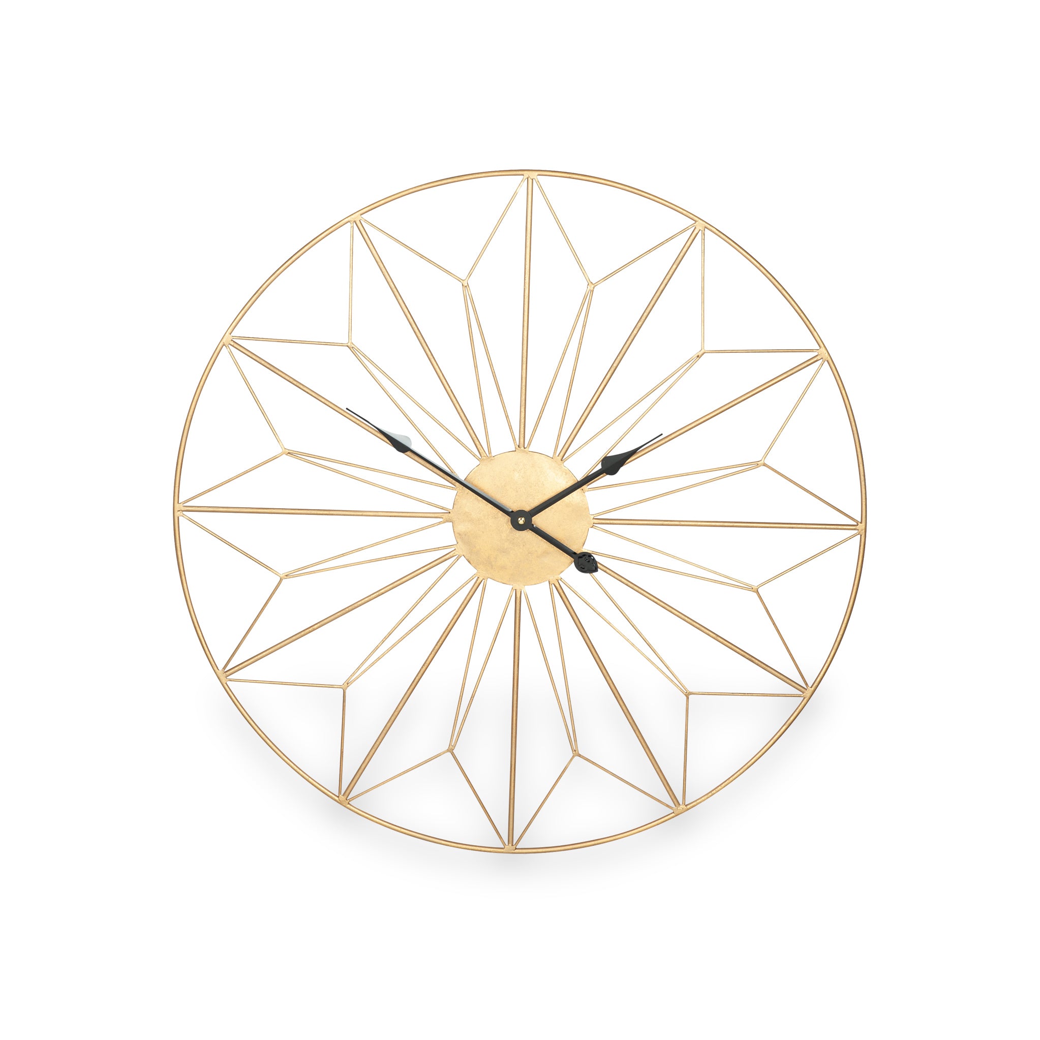 Antique Gold Metal Geo Design Round Wall Clock For Living Room