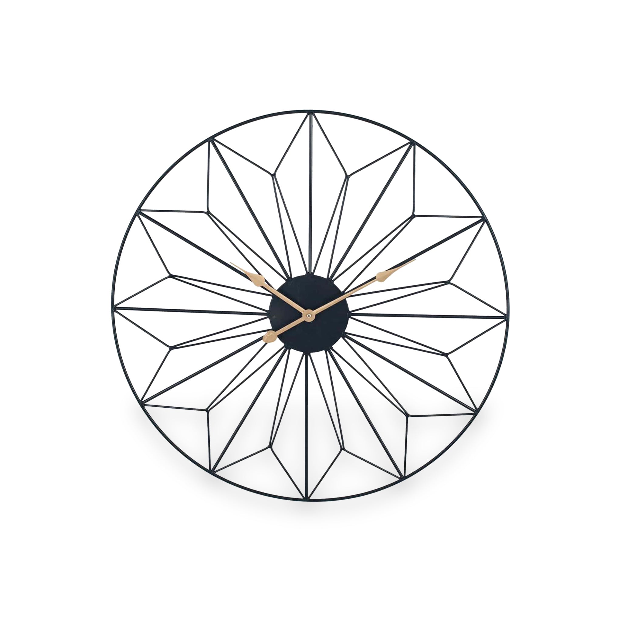 Black And Gold Metal Geo Design Round Wall Clock For Living Room Roseland