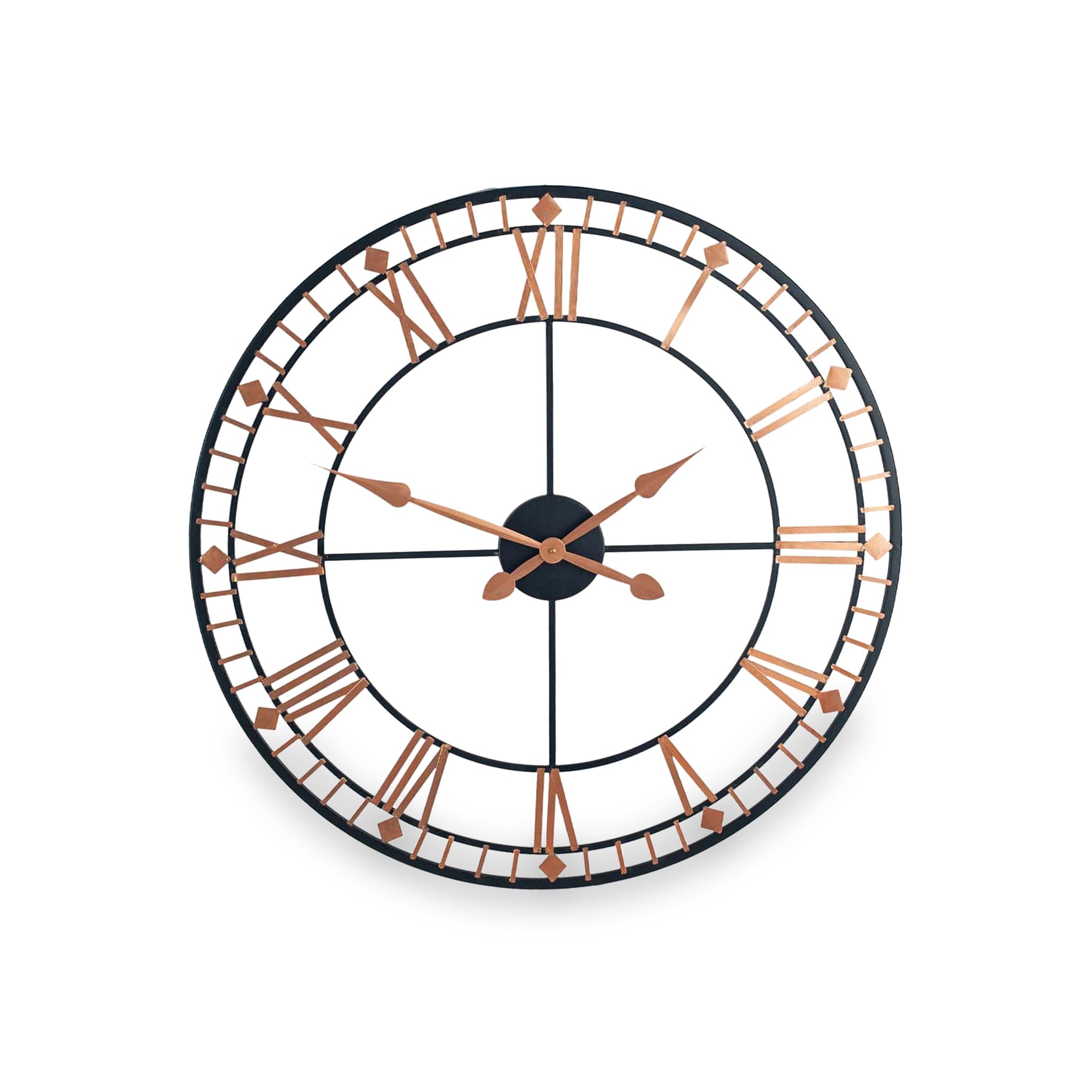 Black And Rose Gold Metal Round Roman Wall Clock For Living Room