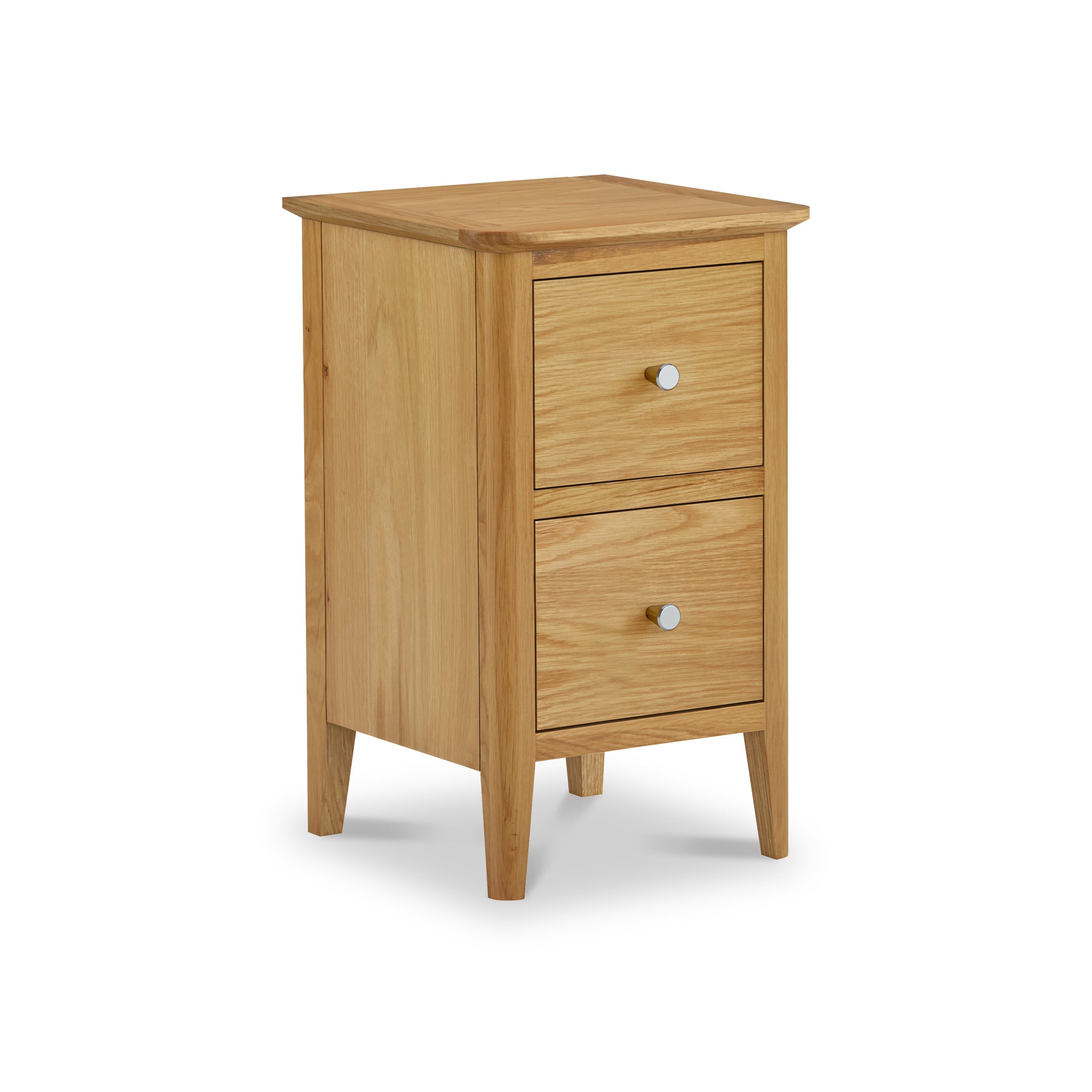 Saxon Natural Oak Wood Narrow Bedside Table 2 Drawer Cabinet