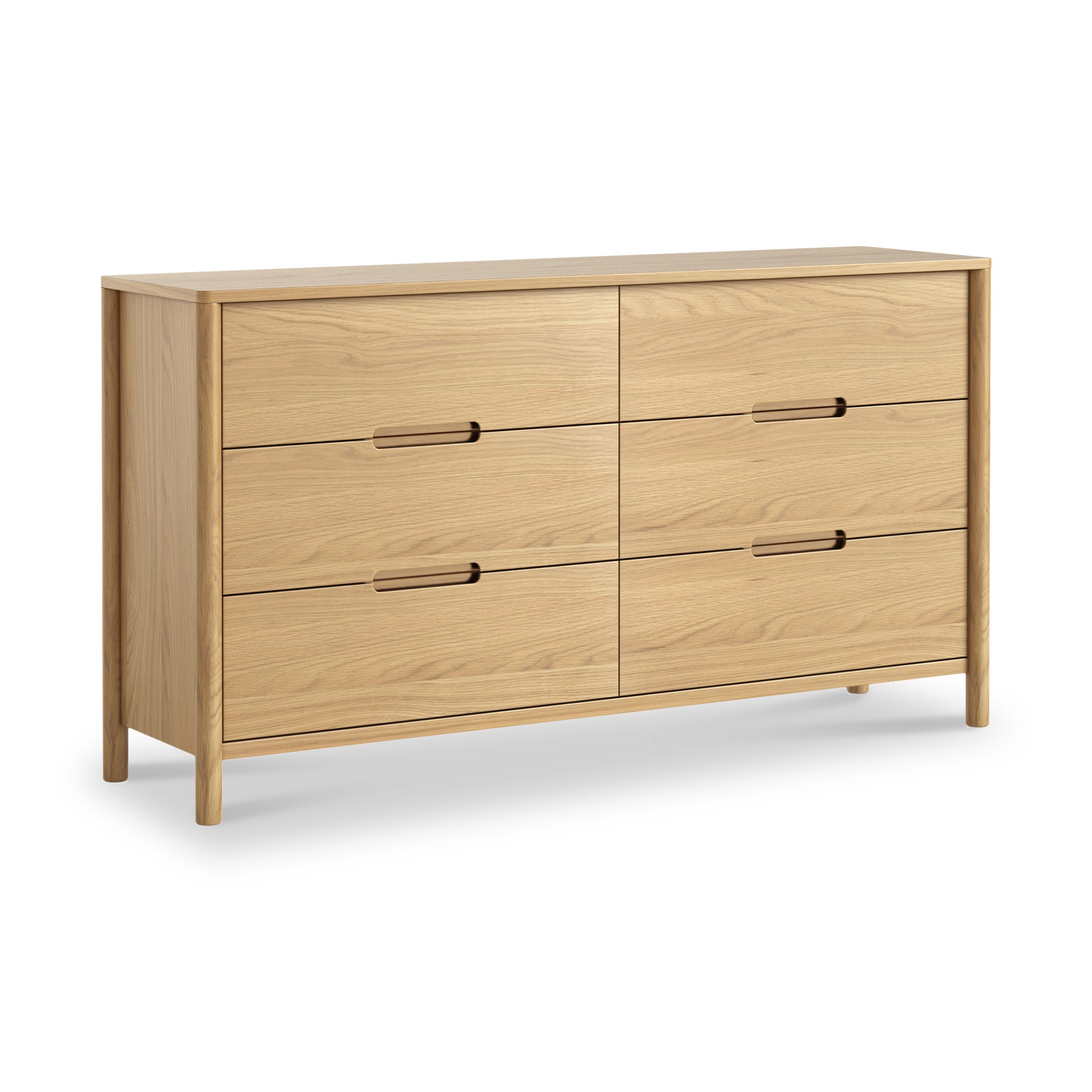 Carnon Oak Scandi Style 6 Drawer Wide Chest Of Drawers Roseland