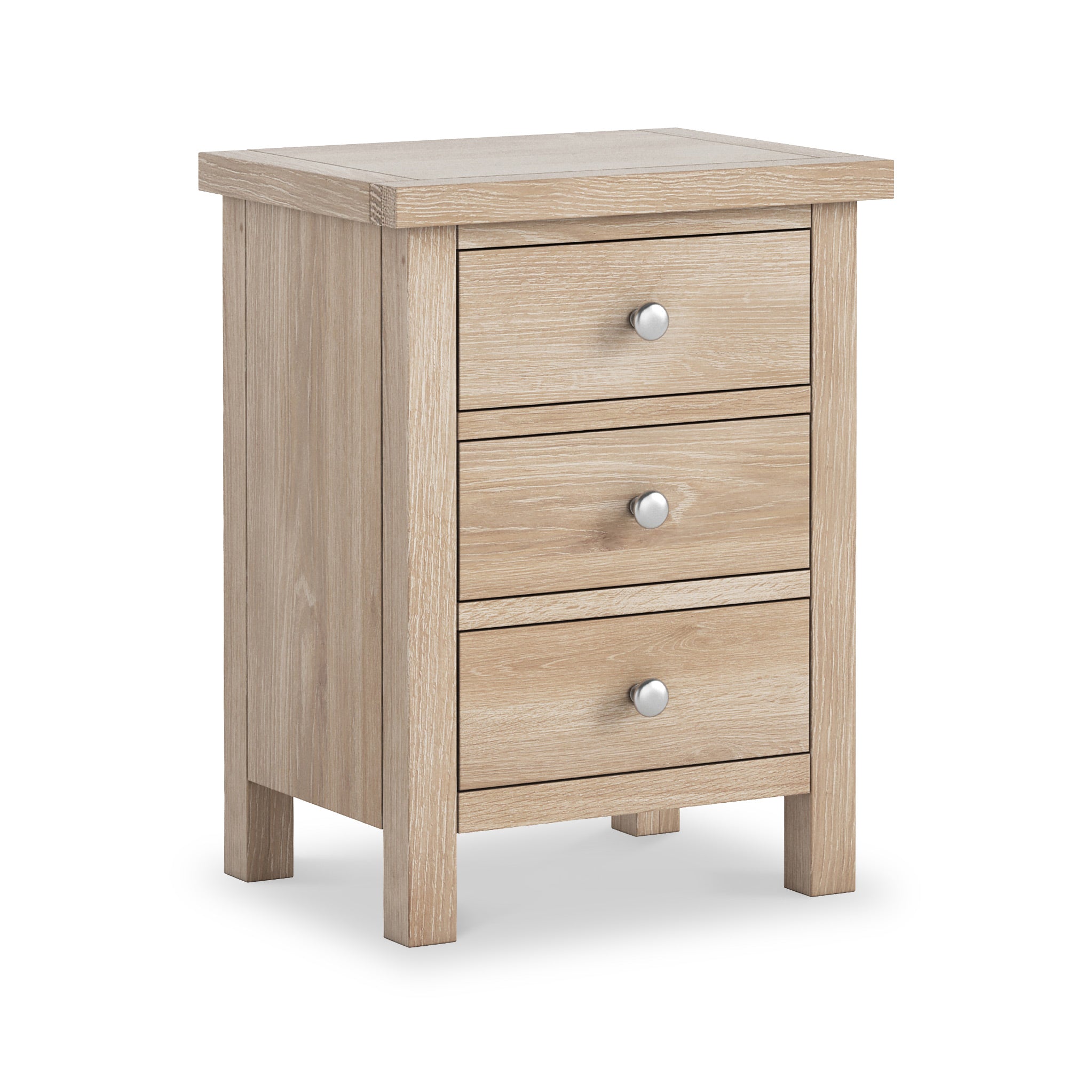 Farrow Oak Bedside Table 3 Drawer Cabinet For Bedroom Roseland