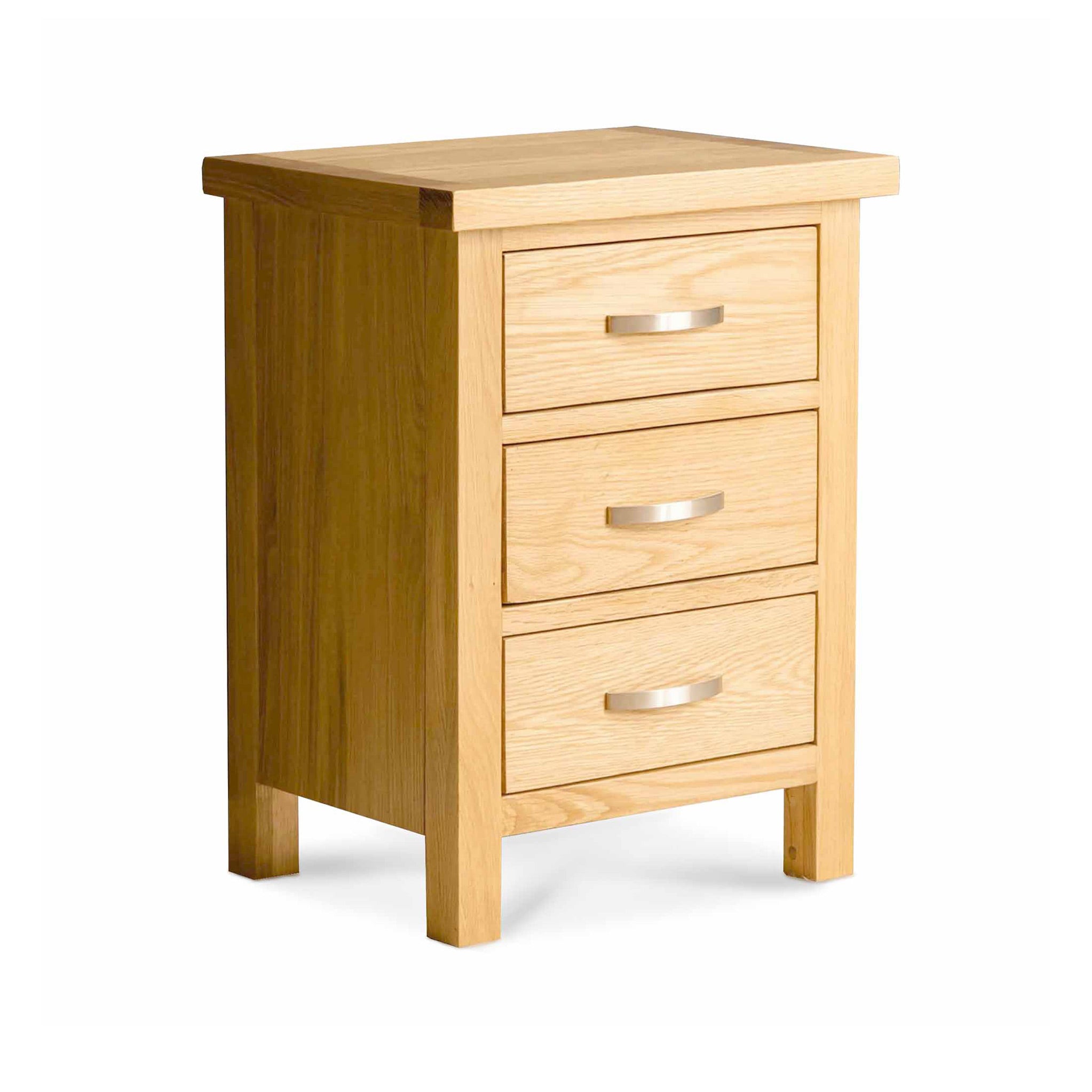 London Oak 3 Drawer Bedside Table Solid Wood Light Oak Roseland