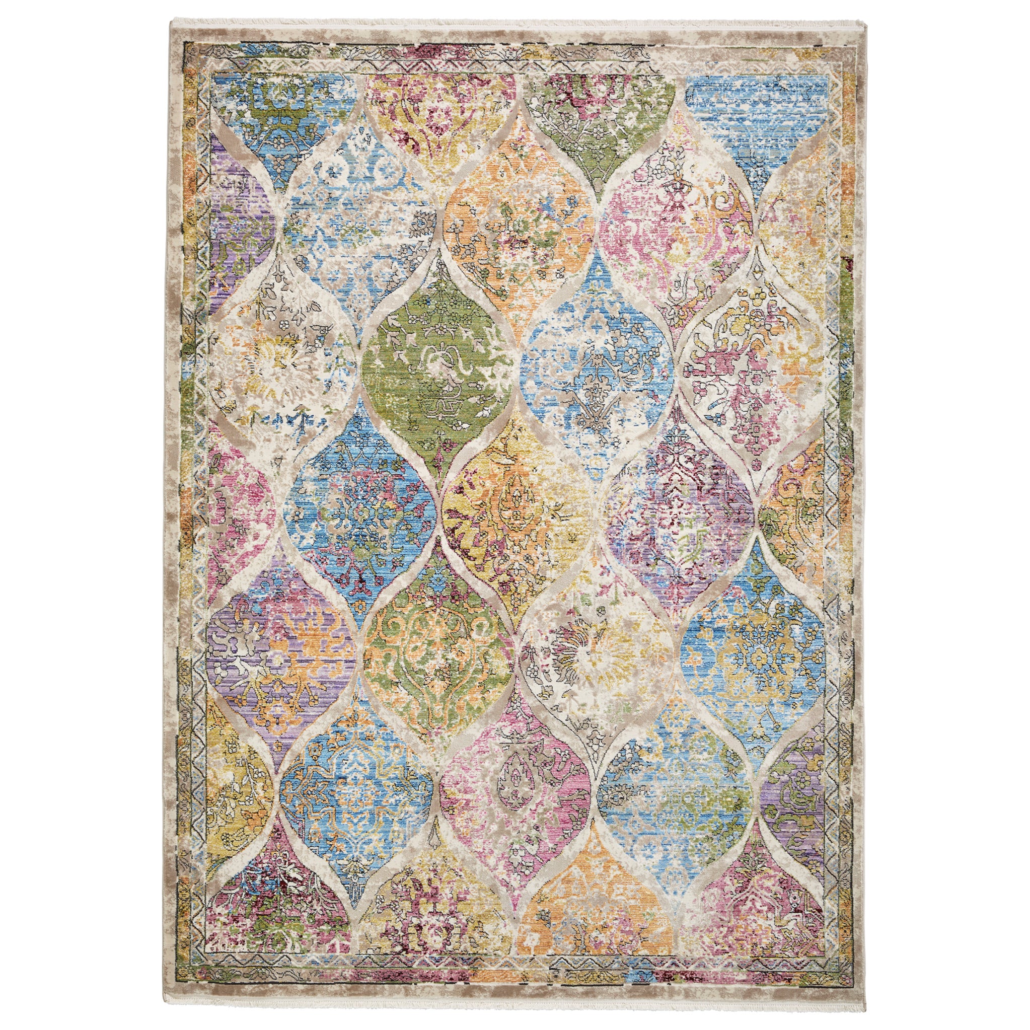 Thea Multicoloured Distressed Traditional Rectangular Rug For Living Room Or Bedroom