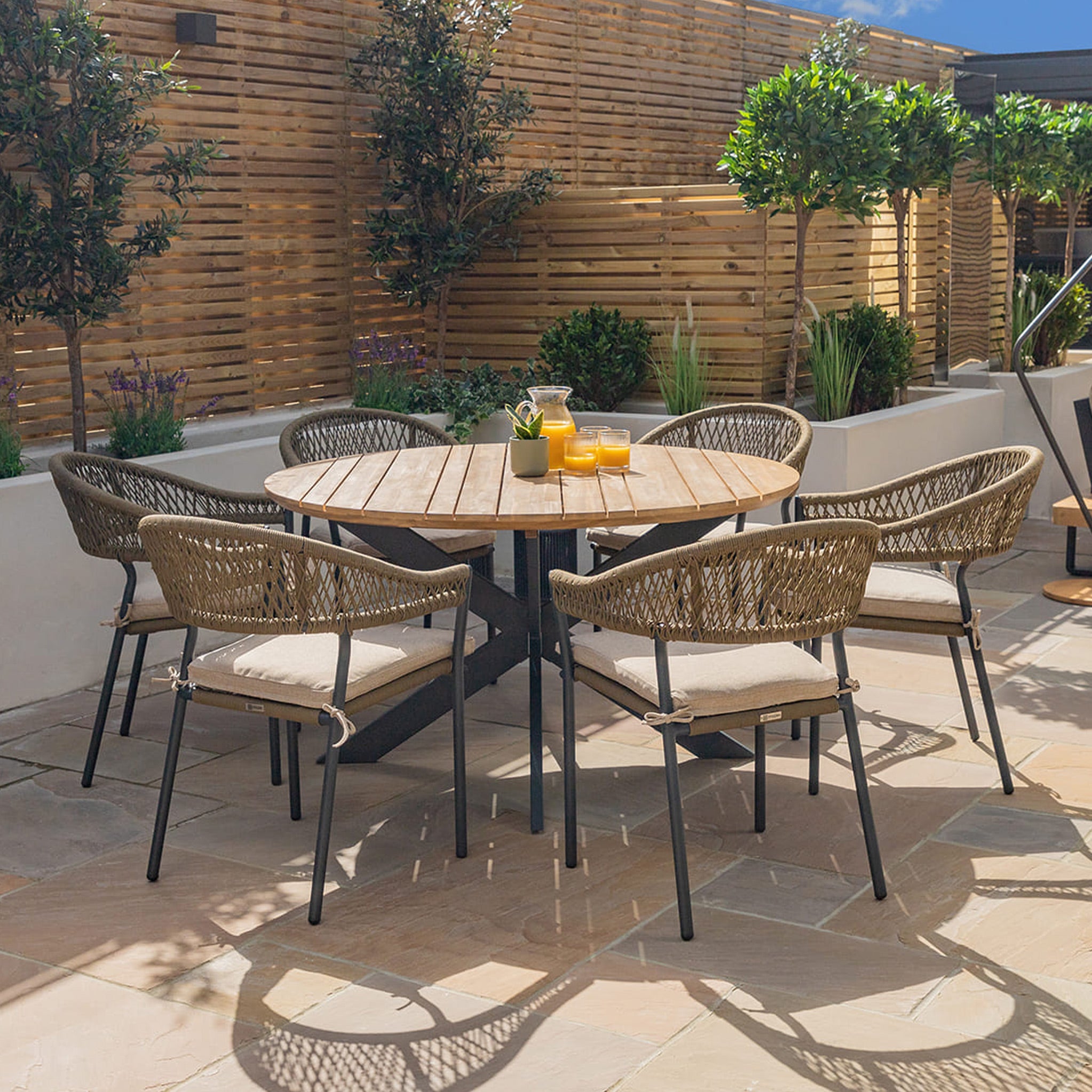 Maze Bali 6 Seat 140cm Round Outdoor Dining Set For Garden Patio