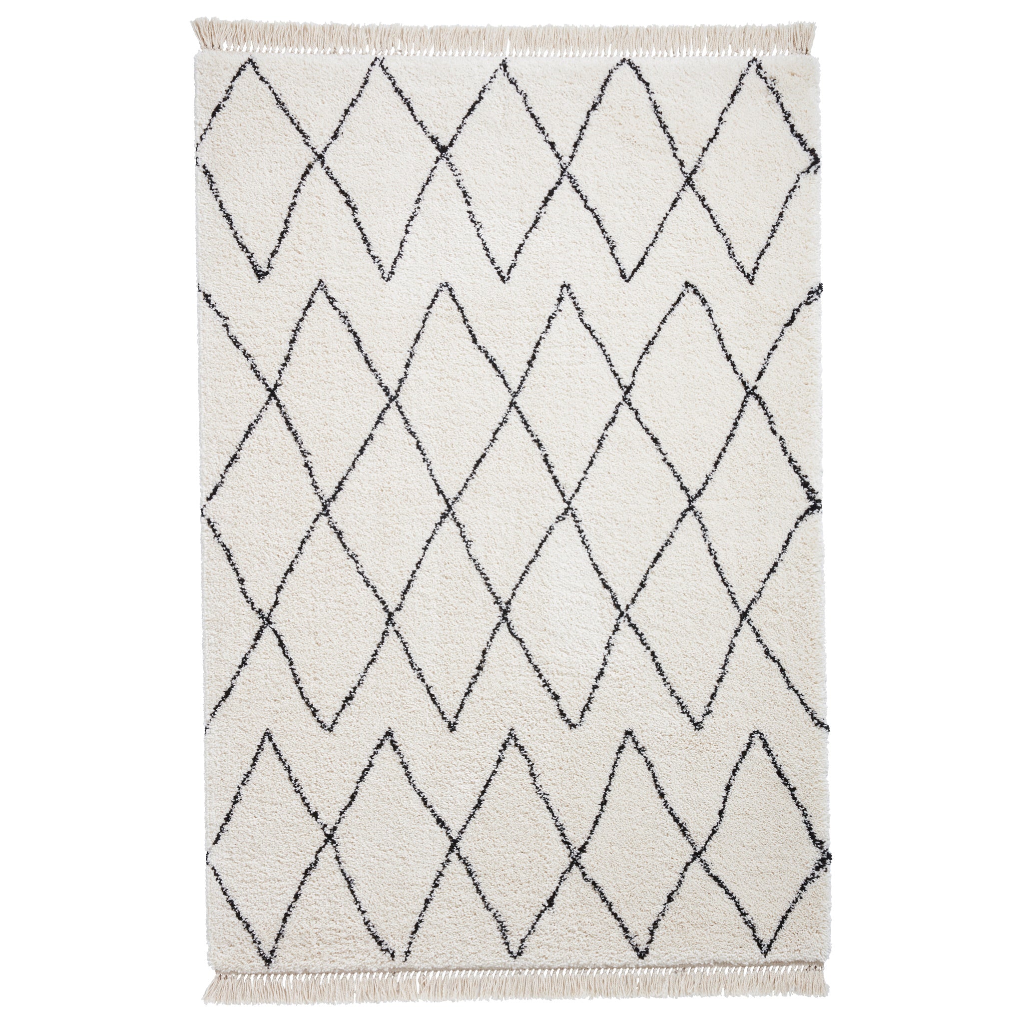 Edie Boho Moroccan Diamond Shaggy Rectangular Rug For Living Room Bedroom Or Hallway