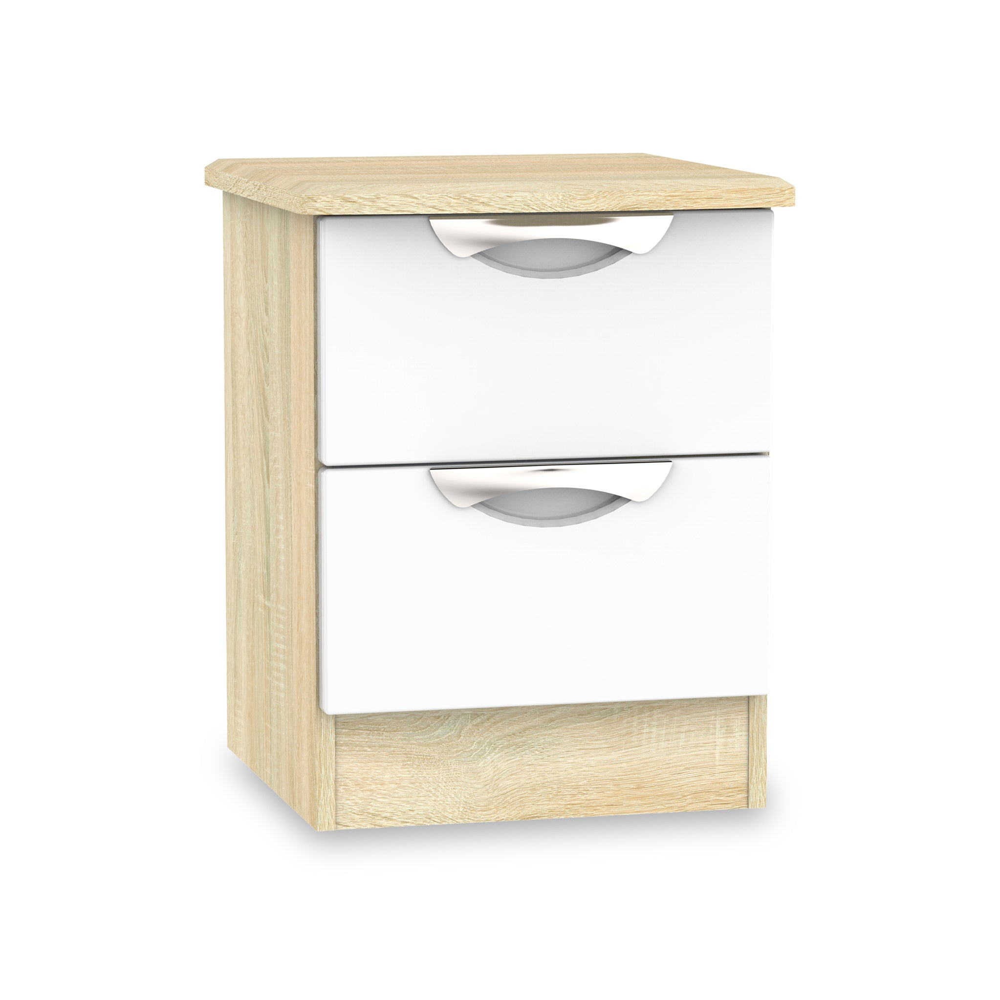 Beckett Gloss 2 Drawer Bedside Cabinet Cream White Black Roseland